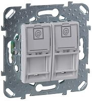 Розетка компьютерная без рамки Schneider Electric Unica 2-м. RJ45+RJ45 5e белый картинка